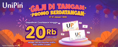 Gaji di Tangan, Promo Berdatangan. Dapatkan Cashback Hingga 20.000 UniPin Credits Setiap Top Up Voucher UniPin atau UniPin Credits